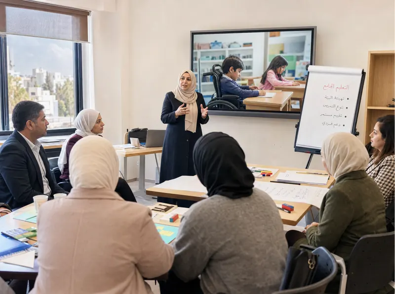 Jordanian educators taking part in an inclusive education training workshop.